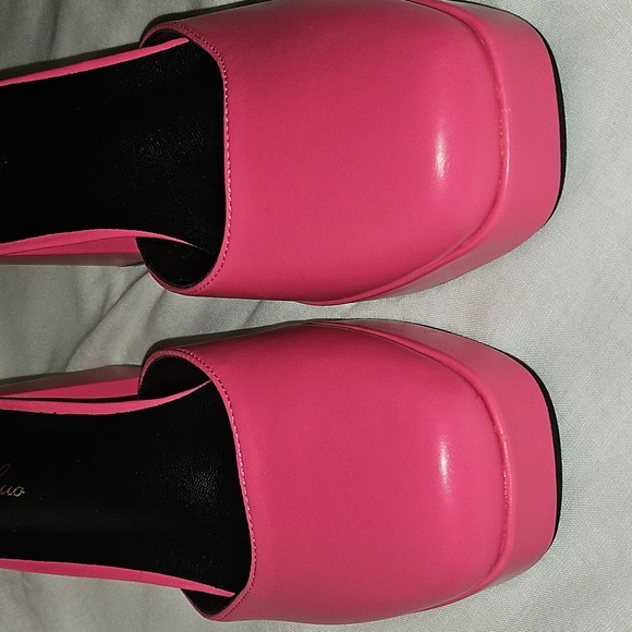 🟢 Pink Square Toe Chunky Heels Maryjanes Size 8 - Picture 5 of 9